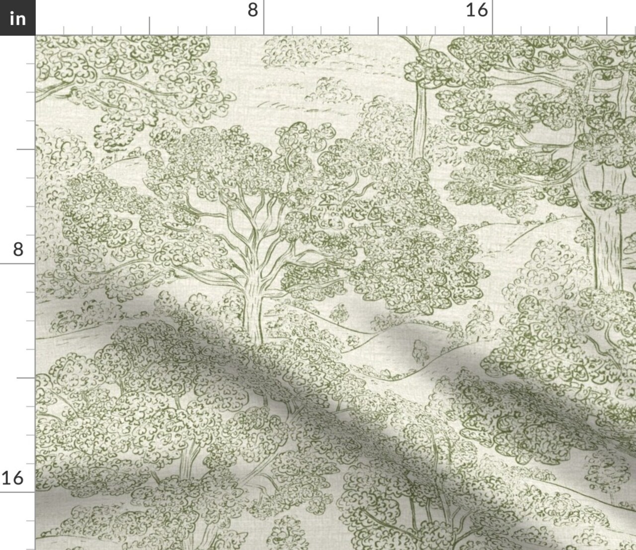 Toile Vintage Forest Trees Landscape Farmhouse Cottage Green Custom Printed Fabric by Spoonflower Various Fabrics by the Yard or Fat Quarter